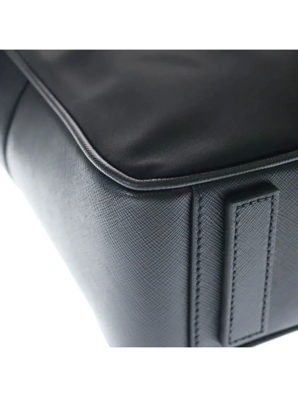 Prada Tessuto Business Shoulder Bag Black Nylon Xleather Silver